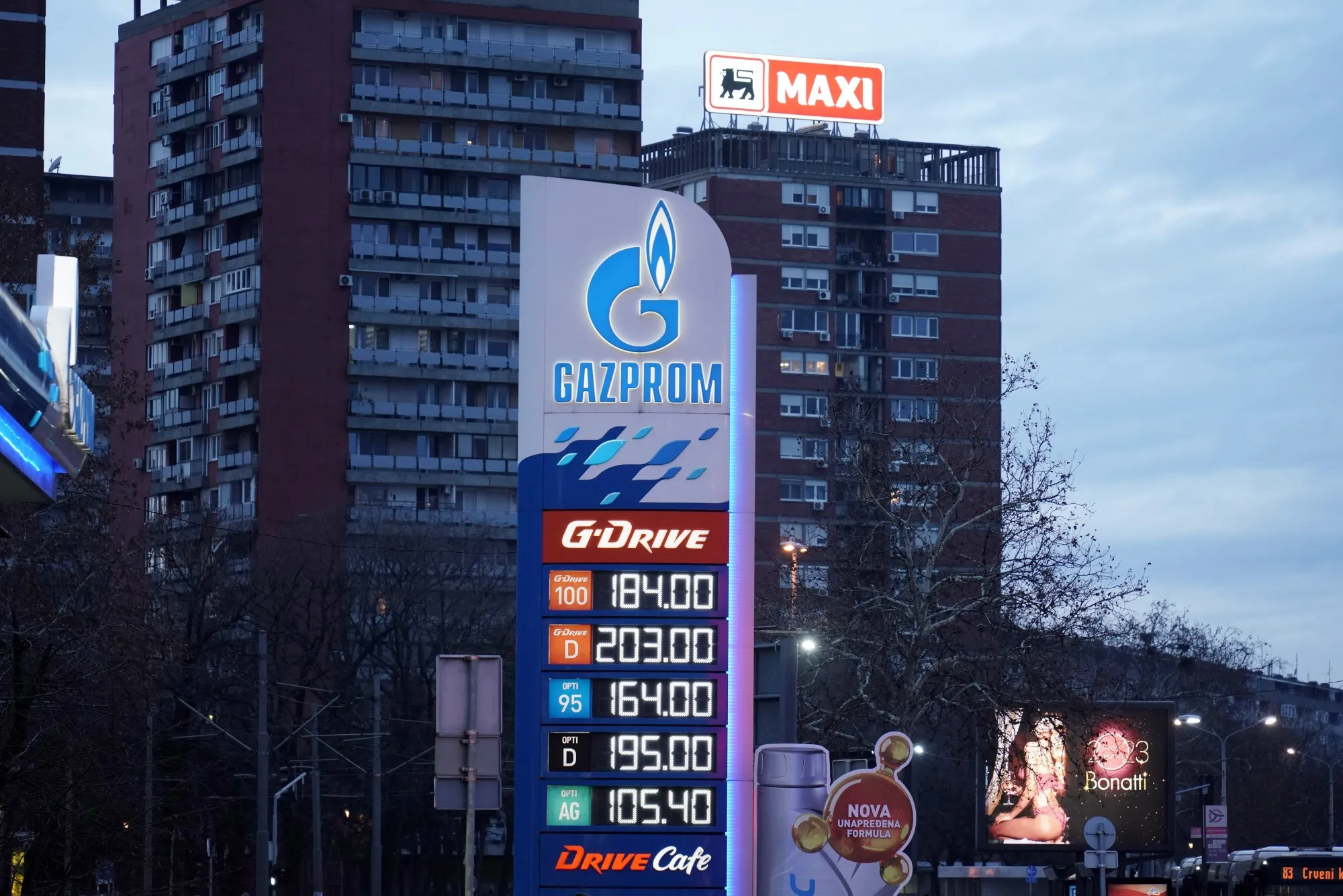 A&nbsp;Gazprom PJSC gas station, operated by Naftna Industrija Srbije AD (NIS), in Belgrade.