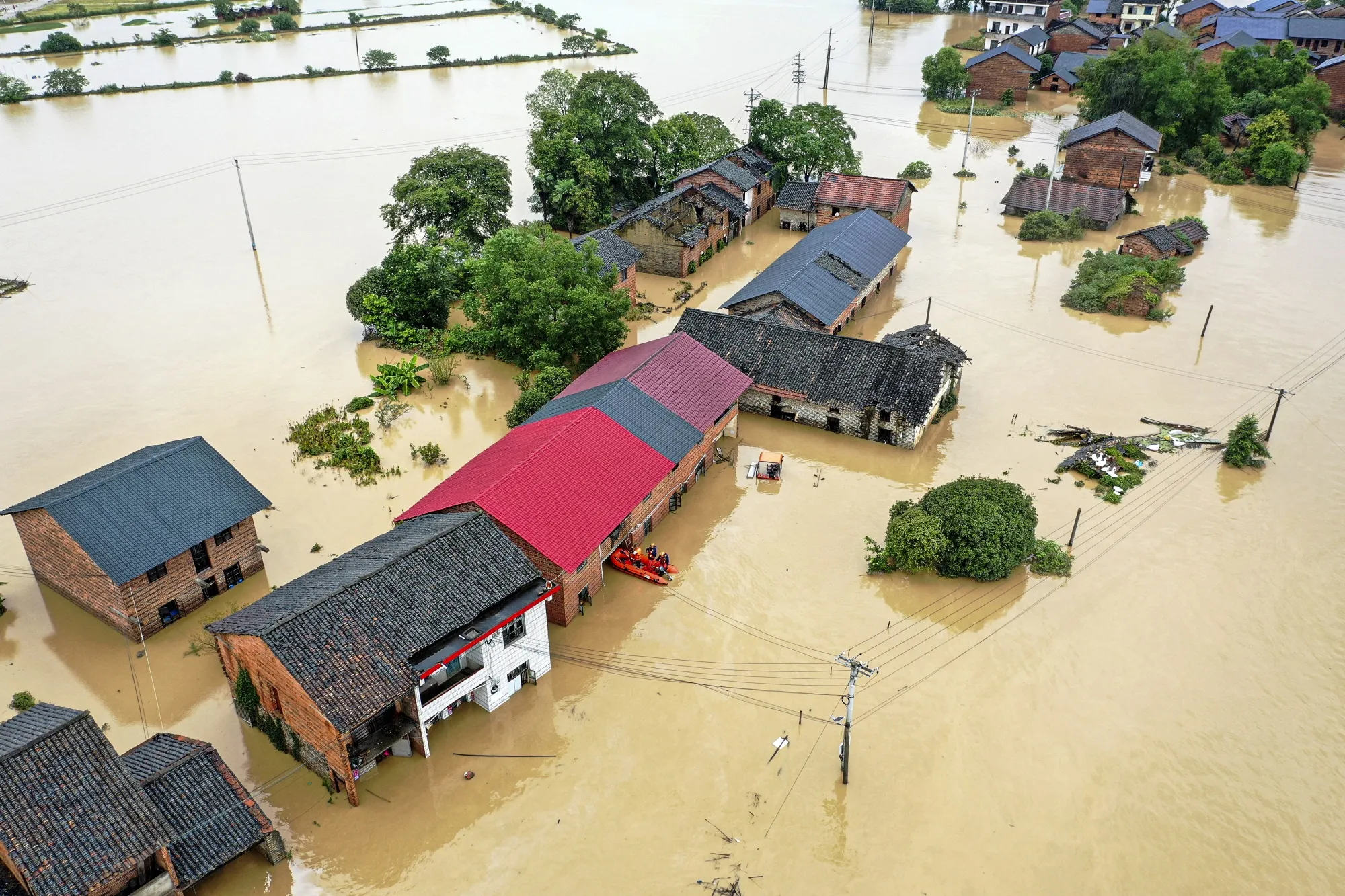 A flood-affected village in&nbsp;Hunan province on July 28.