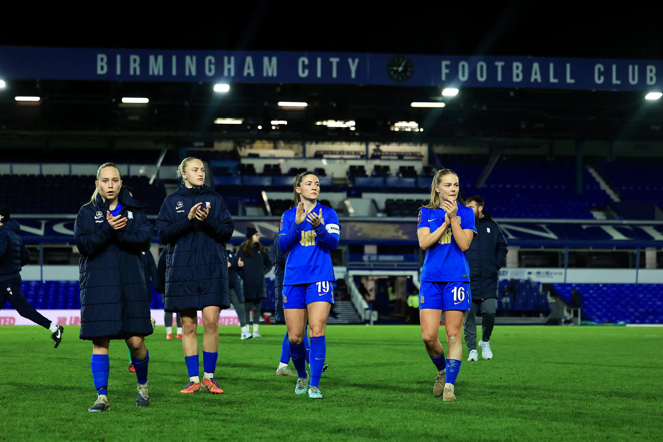 Players of Birmingham City applaud after the Barclays Women’s Super League 2 match between Birmingham City and Crystal Palace at St Andrew’s at Knighthead Park in Birmingham, UK, on Feb. 16.