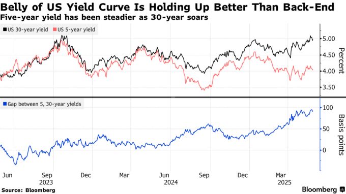 Belly of US Yield Curve Is Holding Up Better Than Back-End | Five-year yield has been steadier as 30-year soars