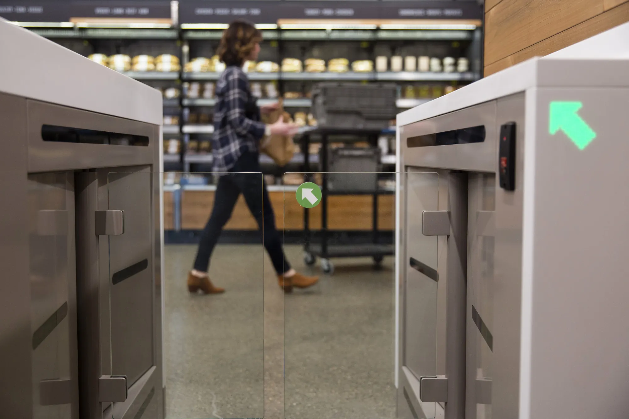 A&nbsp;turnstile entrance to an&nbsp;Amazon Go store&nbsp;in Seattle, Washington.