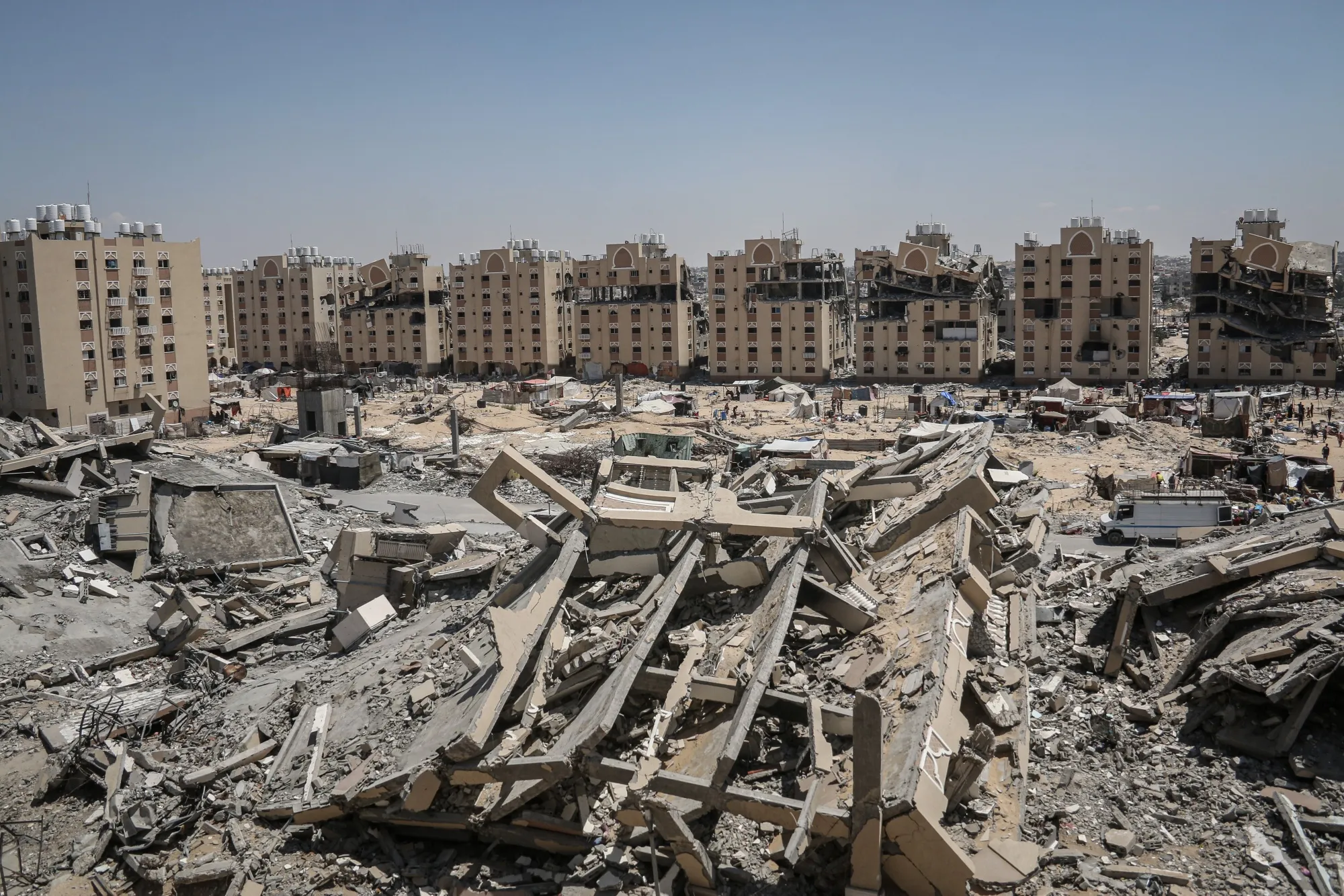 Destroyed residential buildings in Khan Younis, Gaza, on&nbsp;Aug. 11.