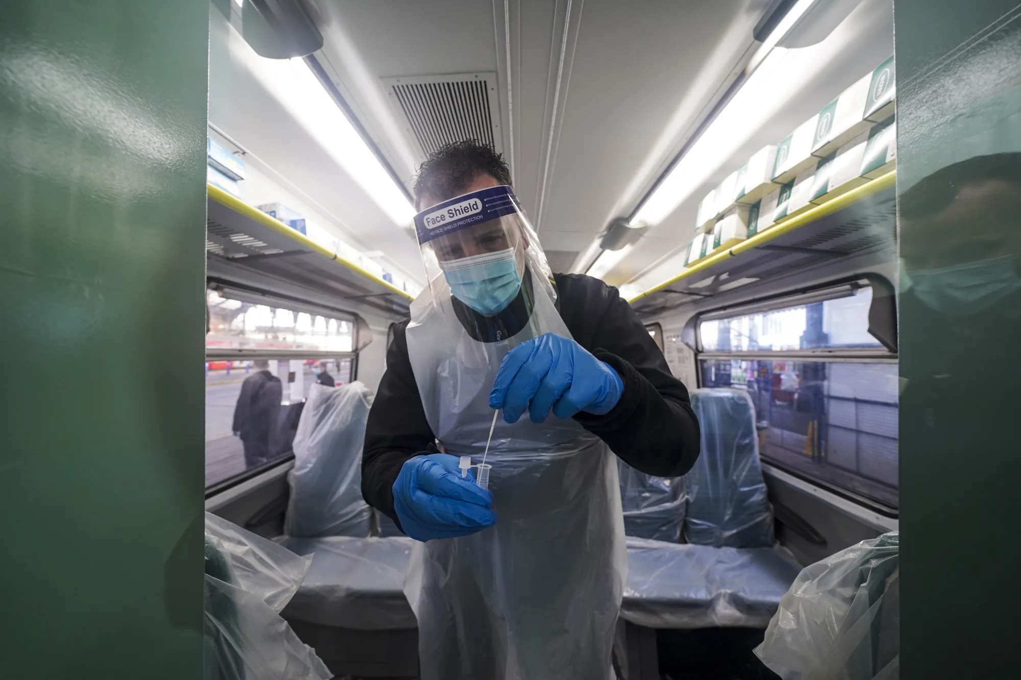 Railway Staff Get Covid Tested Inside A Brighton Train Carriage