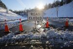 The entrance ramp to I-95 is closed after a winter storm dumped a foot of snow on the area overnight in Stafford County, Virginia, on Jan. 4.