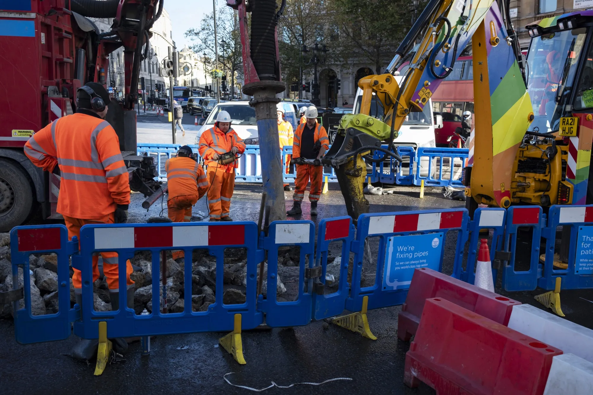 Thames Water fixing pipes in Trafalgar Square last year.