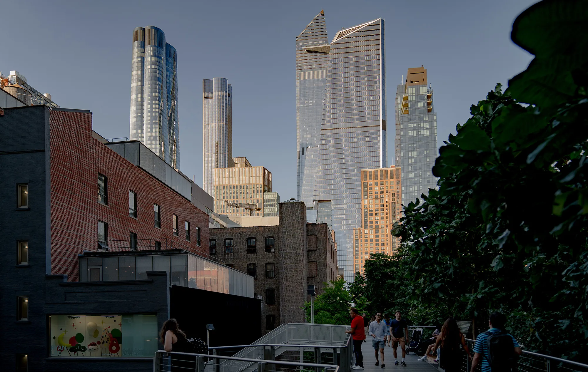 Hudson Yards skyscrapers viewed from the High Line in New York.