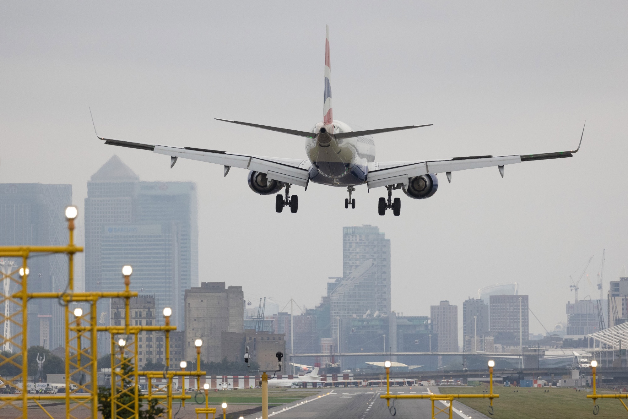A passenger jet comes in to land&nbsp;at London City Airport.