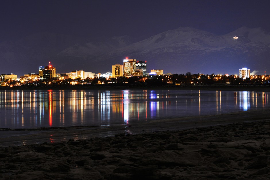 Anchorage, Alaska, at night. 