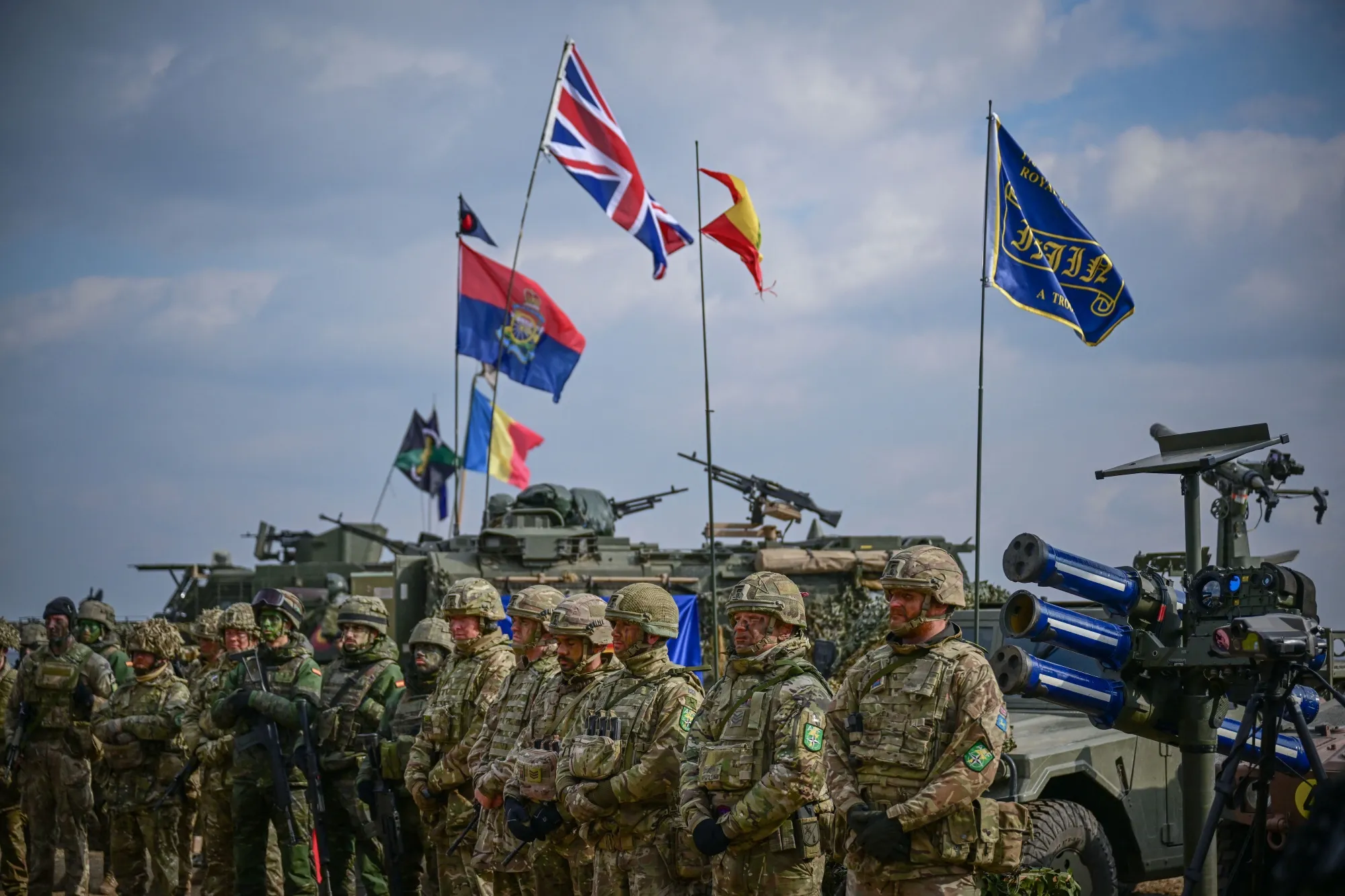 Military forces during s static display after a military training&nbsp;at the Smardan Training Area, in Smardan, Romania.