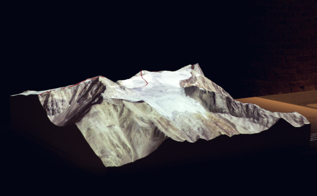 A relief model created by Italian Limes of Mount Similaun, showing the line of the border at time of construction