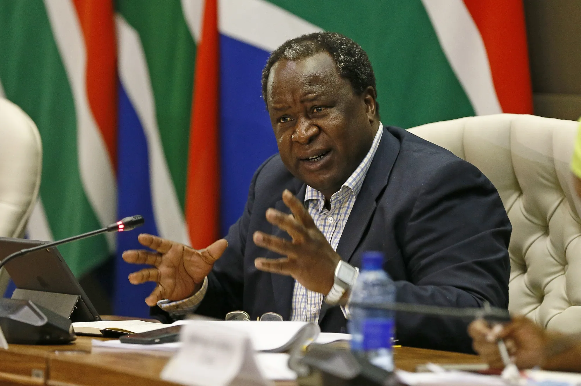 Tito Mboweni speaks&nbsp;at DIRCO Media Centre in Pretoria, South Africa, on March 16.