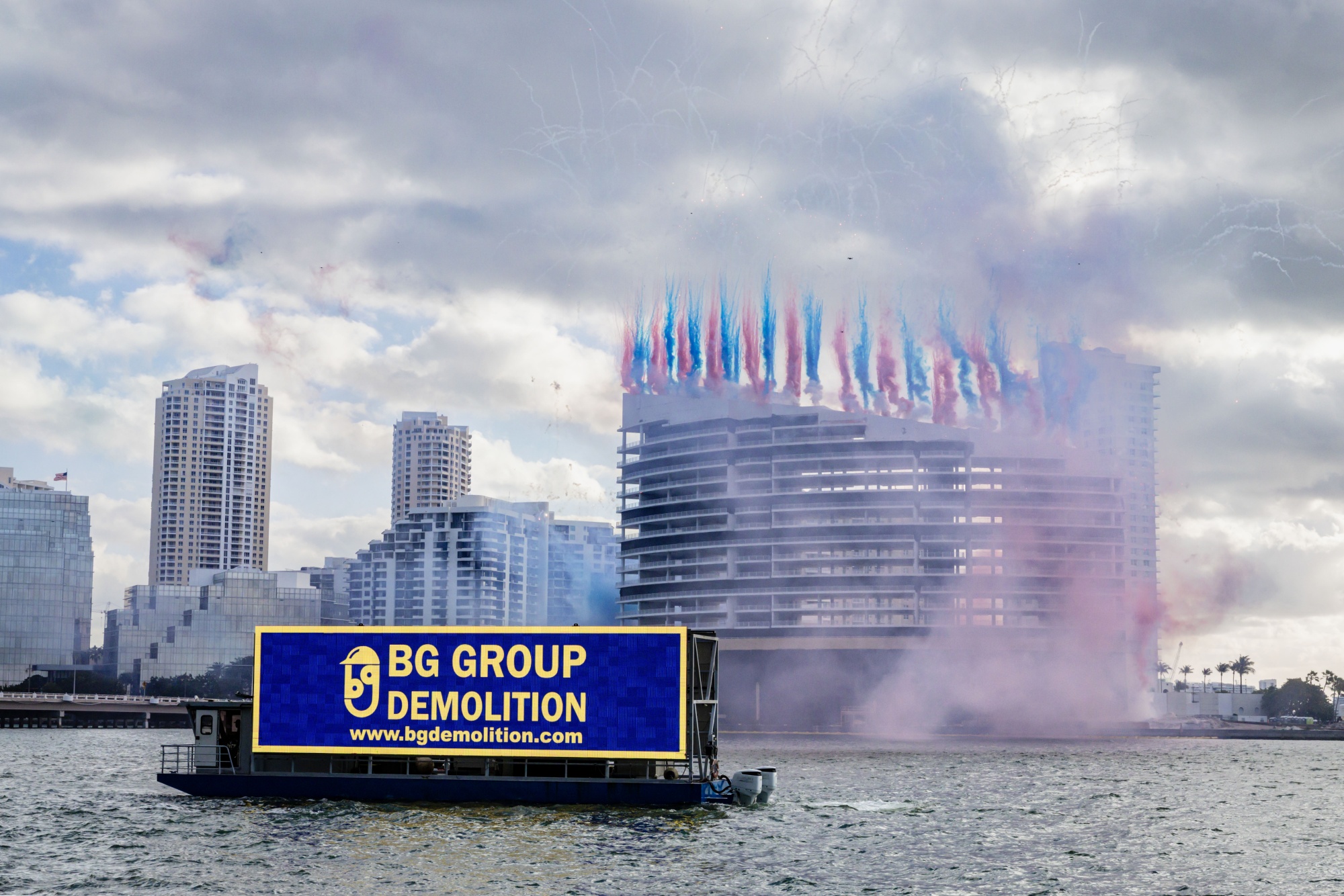 The former Mandarin Oriental hotel during an implosion on April 12.