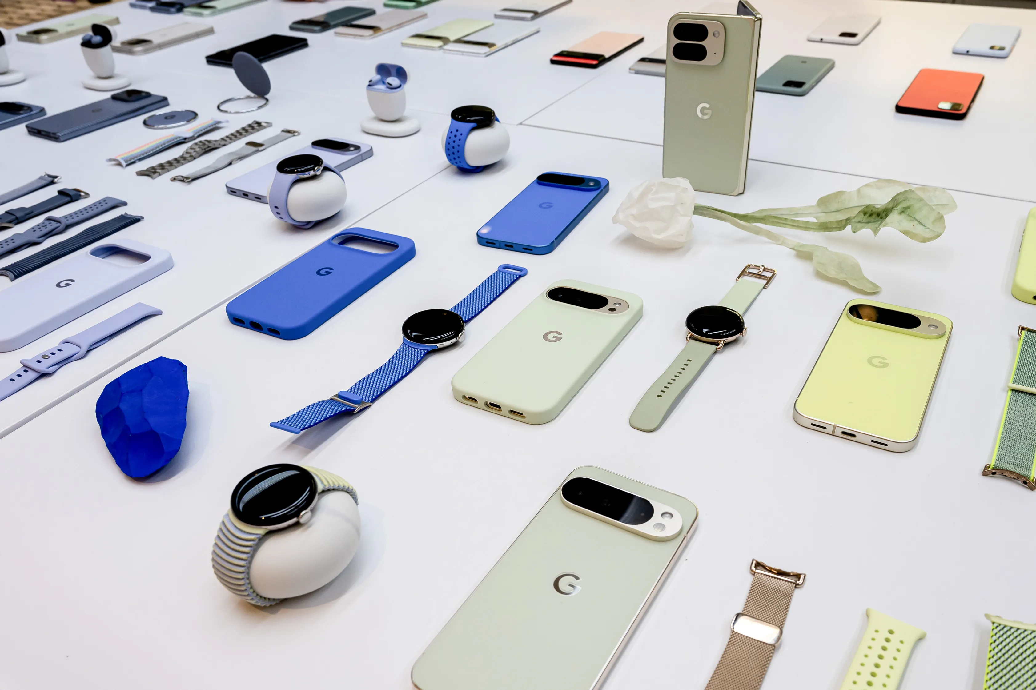 Google Pixel products at the company’s headquarters in Mountain View, California.