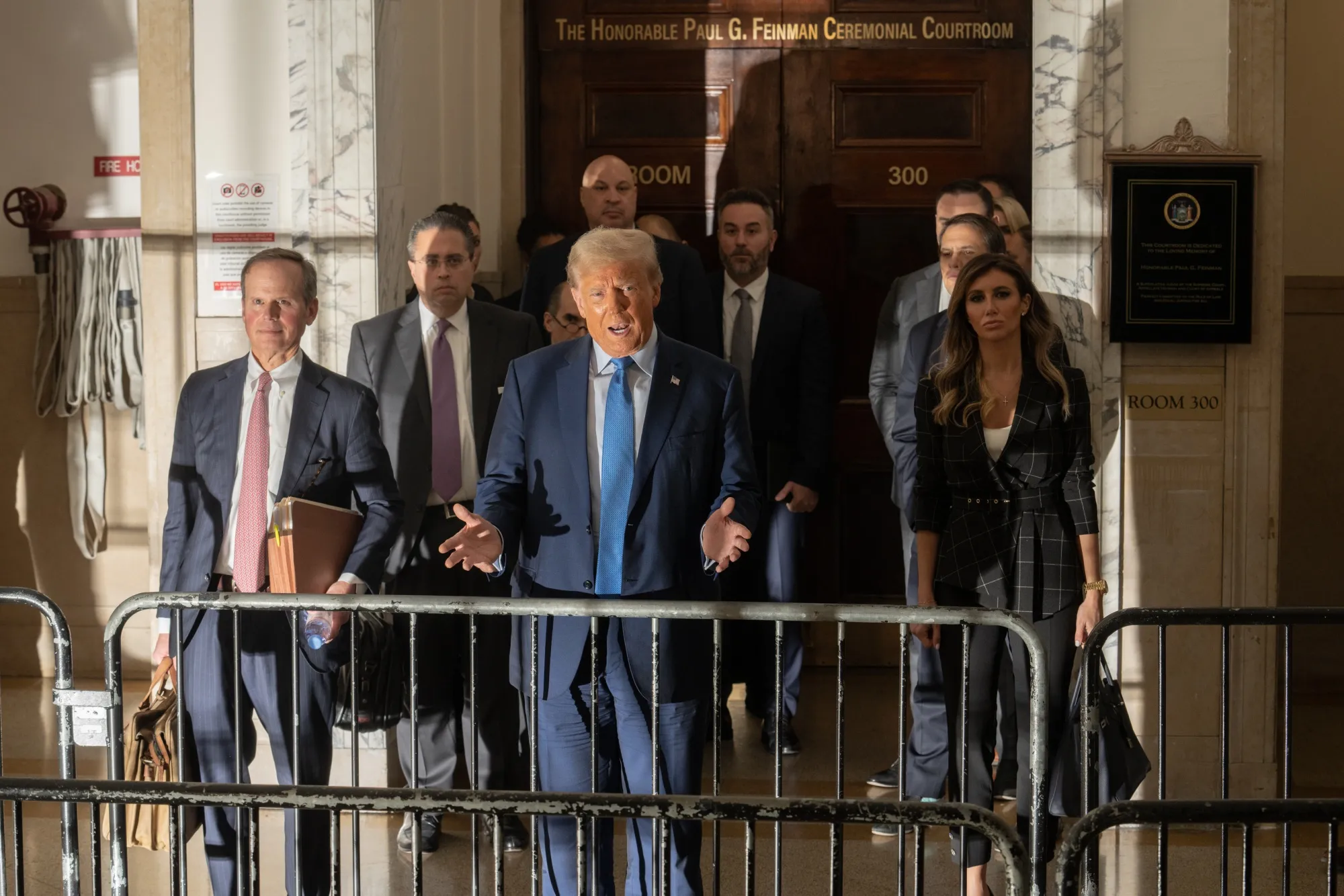 Donald Trump&nbsp;speaks to members of media at New York State Supreme Court on&nbsp;Nov. 6.&nbsp;