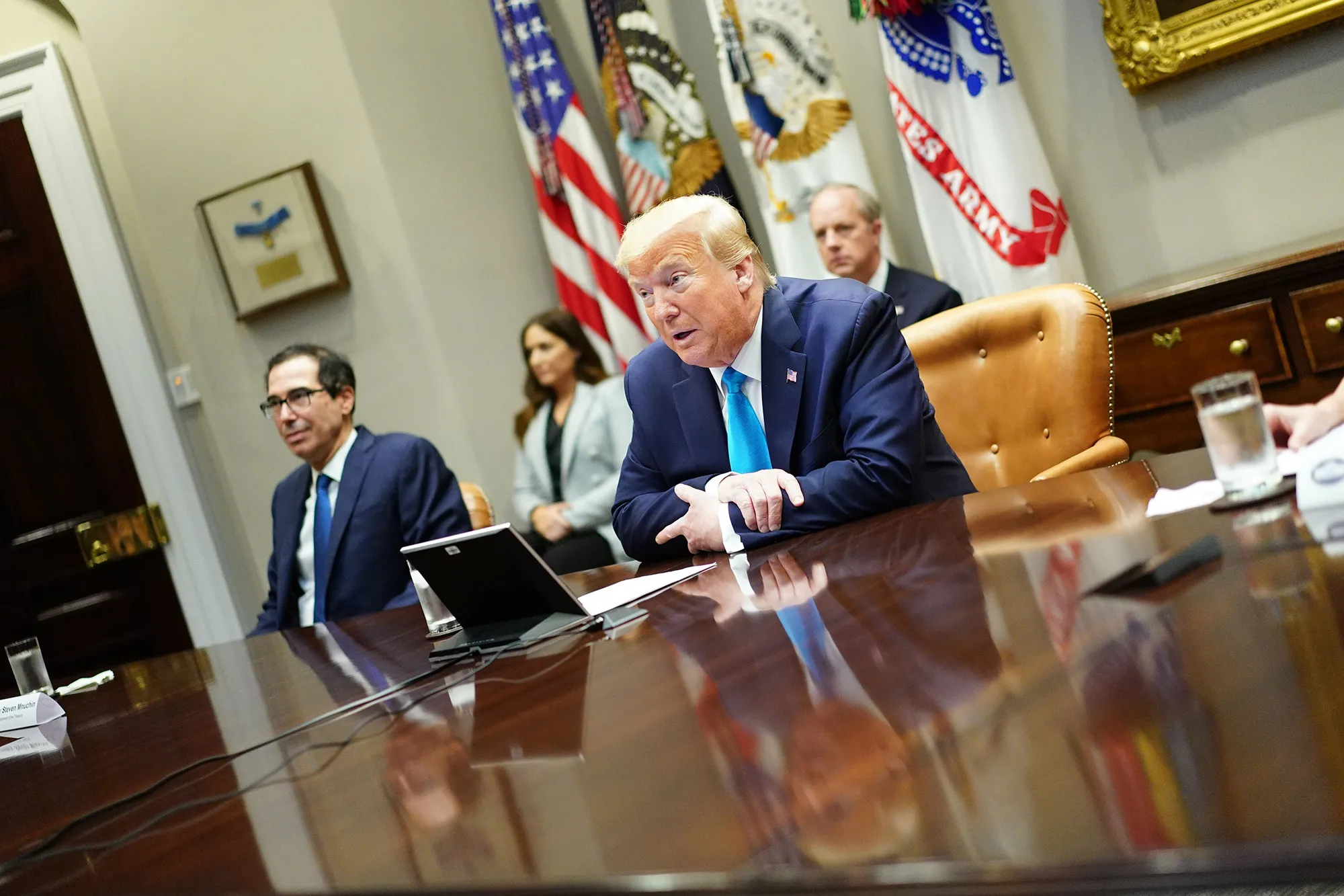 Donald Trump speaks in the White House on April 7.
