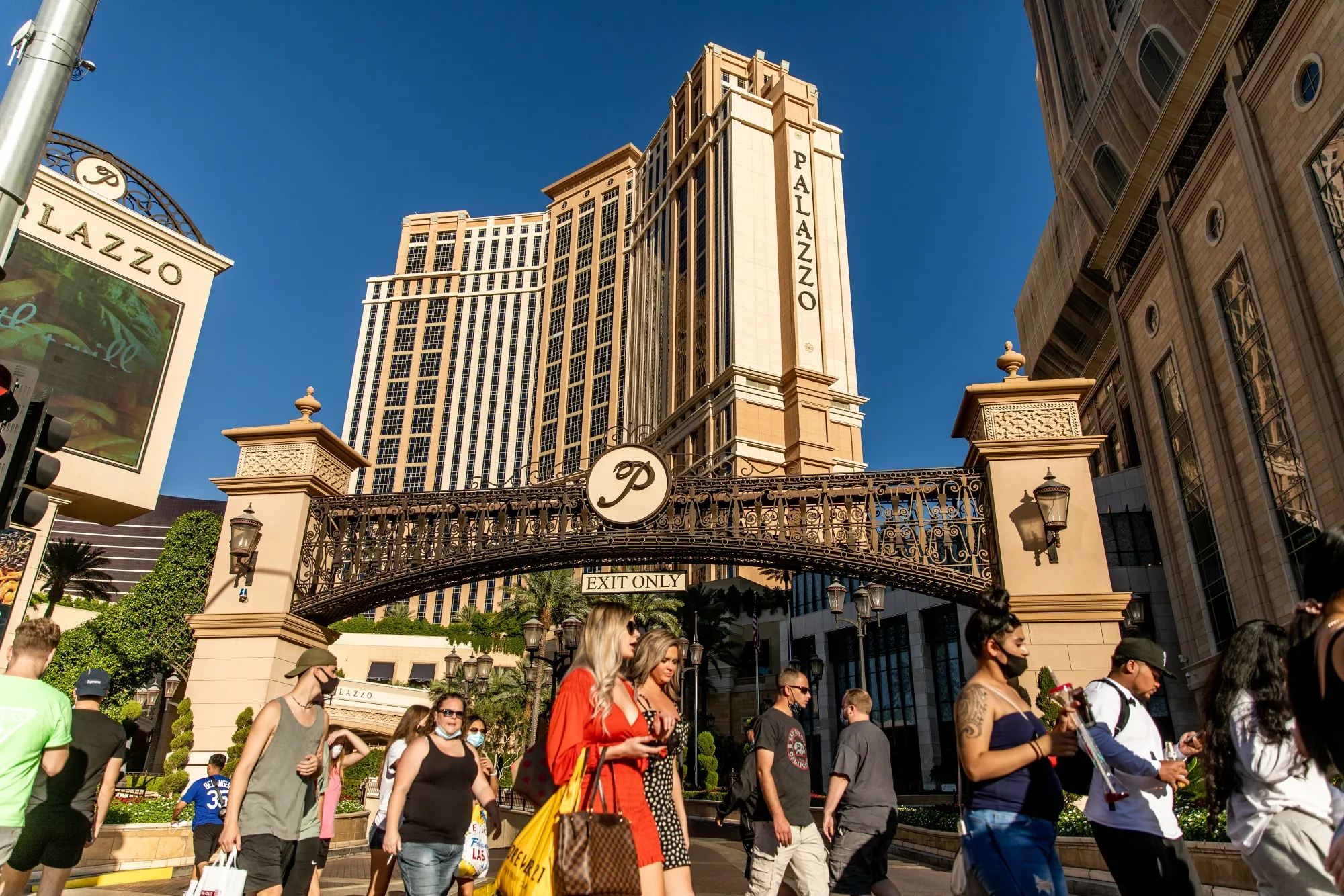 Pedestrians pass in front of the Venetian Resort in Las Vegas last year.
