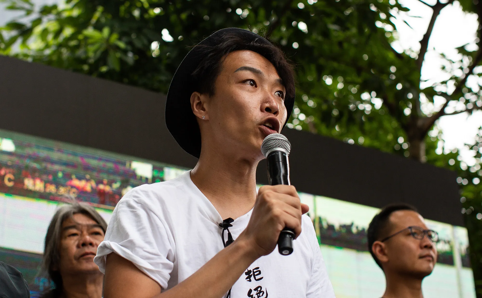 Jimmy Sham speaks during a protest in Hong Kong on June 12.