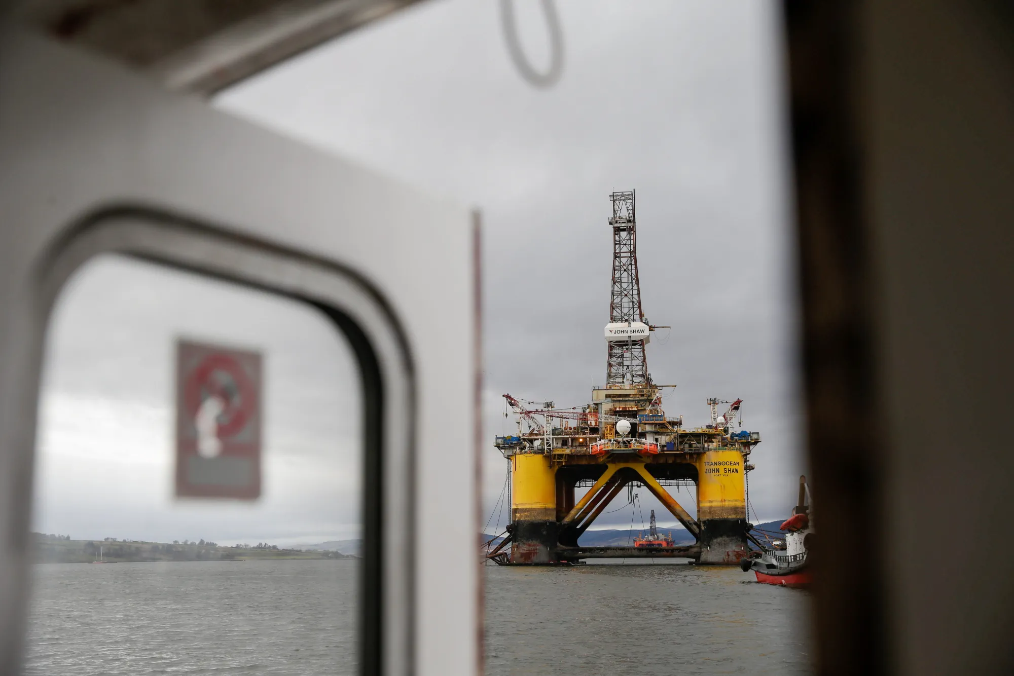 A Transocean oil platform sits in the Port of Cromarty Firth in Cromarty, U.K.