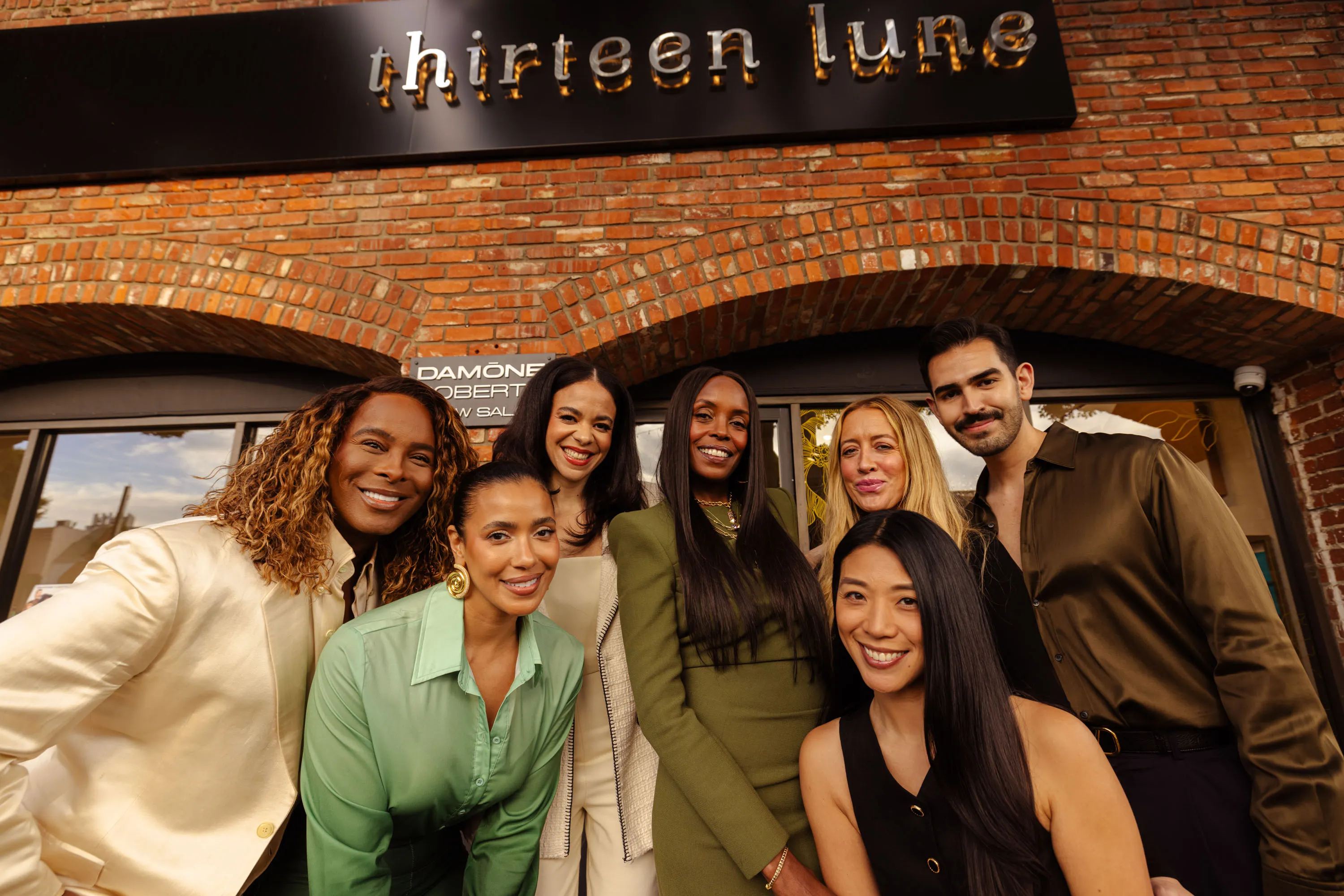 From left: Damone Roberts, Julissa Bermúdez, Hannah Diop, Nyakio Grieco, Sarah Happ, Staci Sichi and Sammy Alraies outside the Thirteen Lune store in Los Angeles.