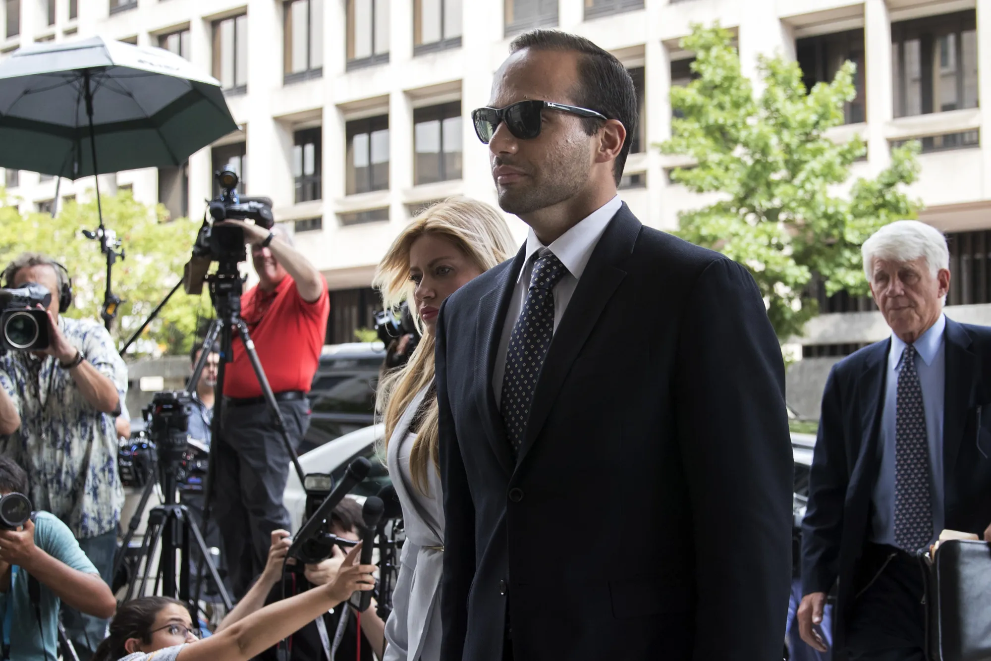 George Papadopoulos, former campaign adviser for Donald Trump, arrives for sentencing at federal court in Washington, D.C., U.S., on Friday, Sept. 7, 2018.&nbsp;