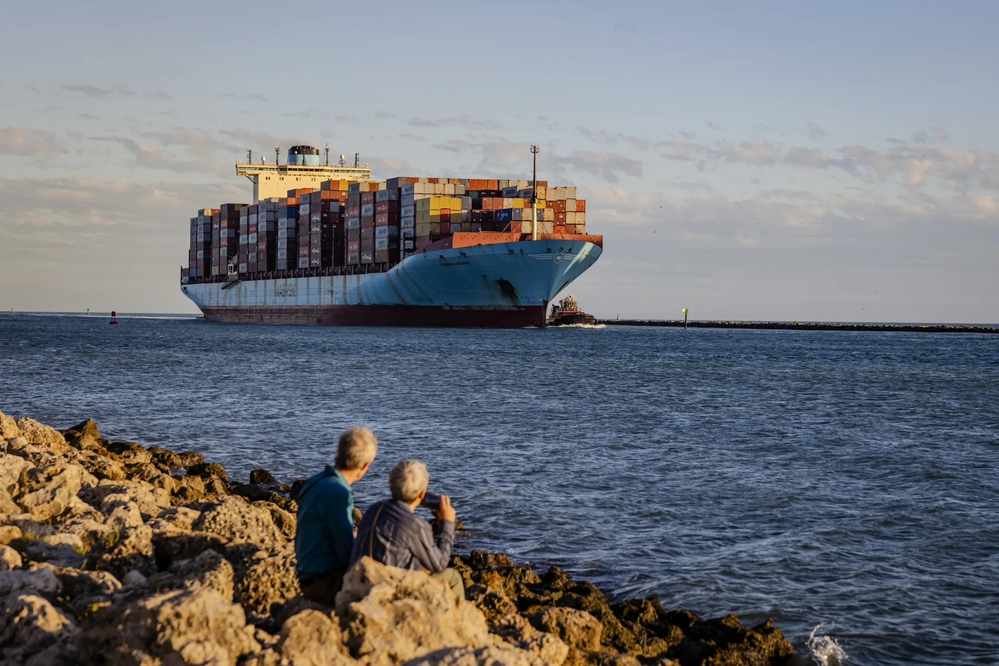 A container ship in Miami Beach, Florida.