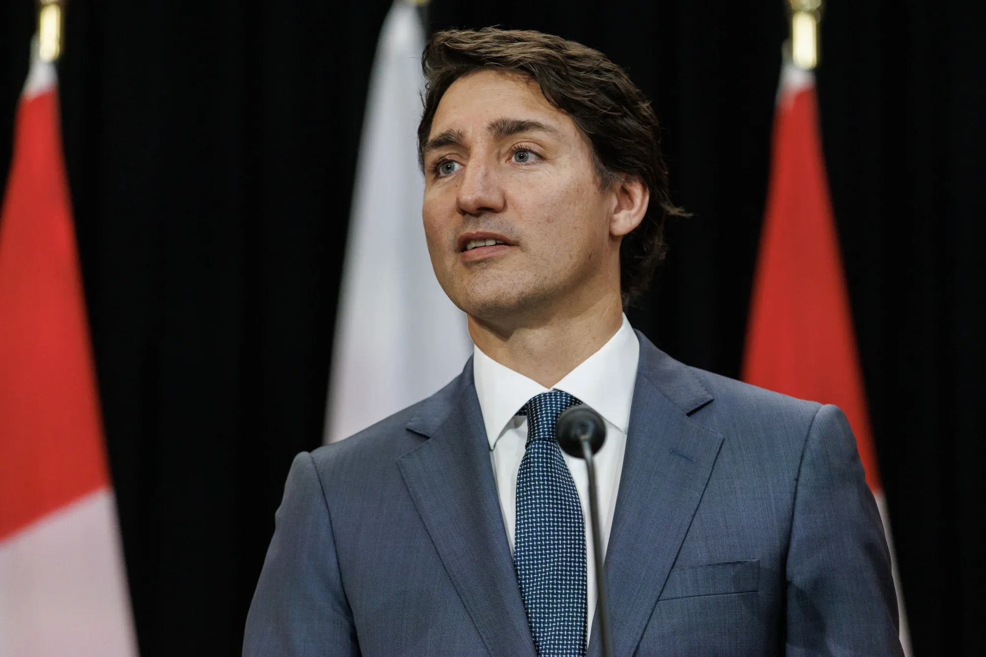 Canadian Prime Minister Justin Trudeau speaks at a news conference on Friday, June 2, 2023. Major wildfires burning across the country could set a record for area burned this year.
