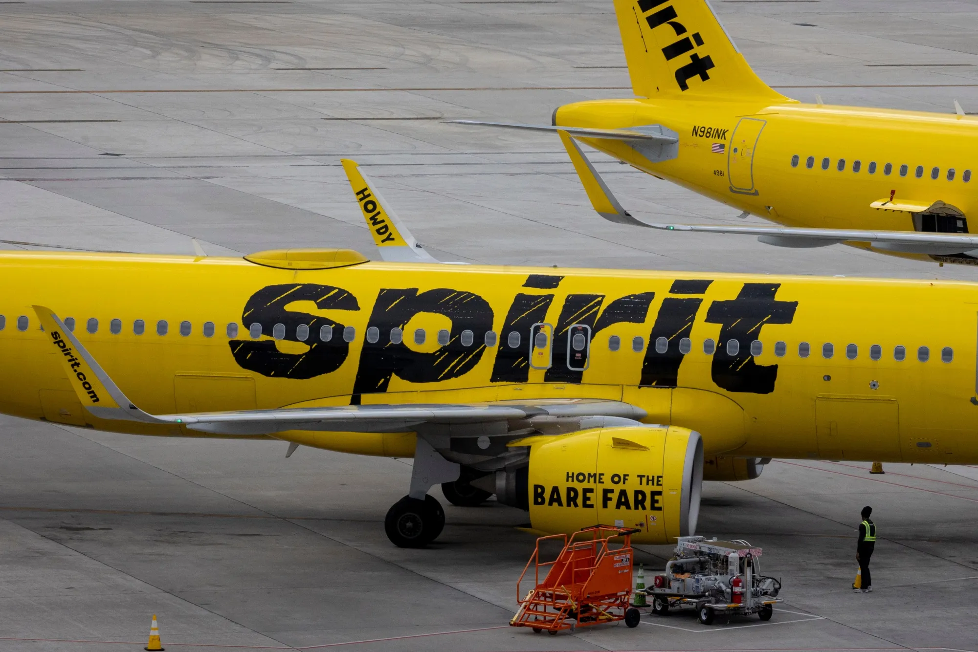 Spirit Airlines airplanes at Fort Lauderdale-Hollywood International Airport (FLL) in Fort Lauderdale, Florida.