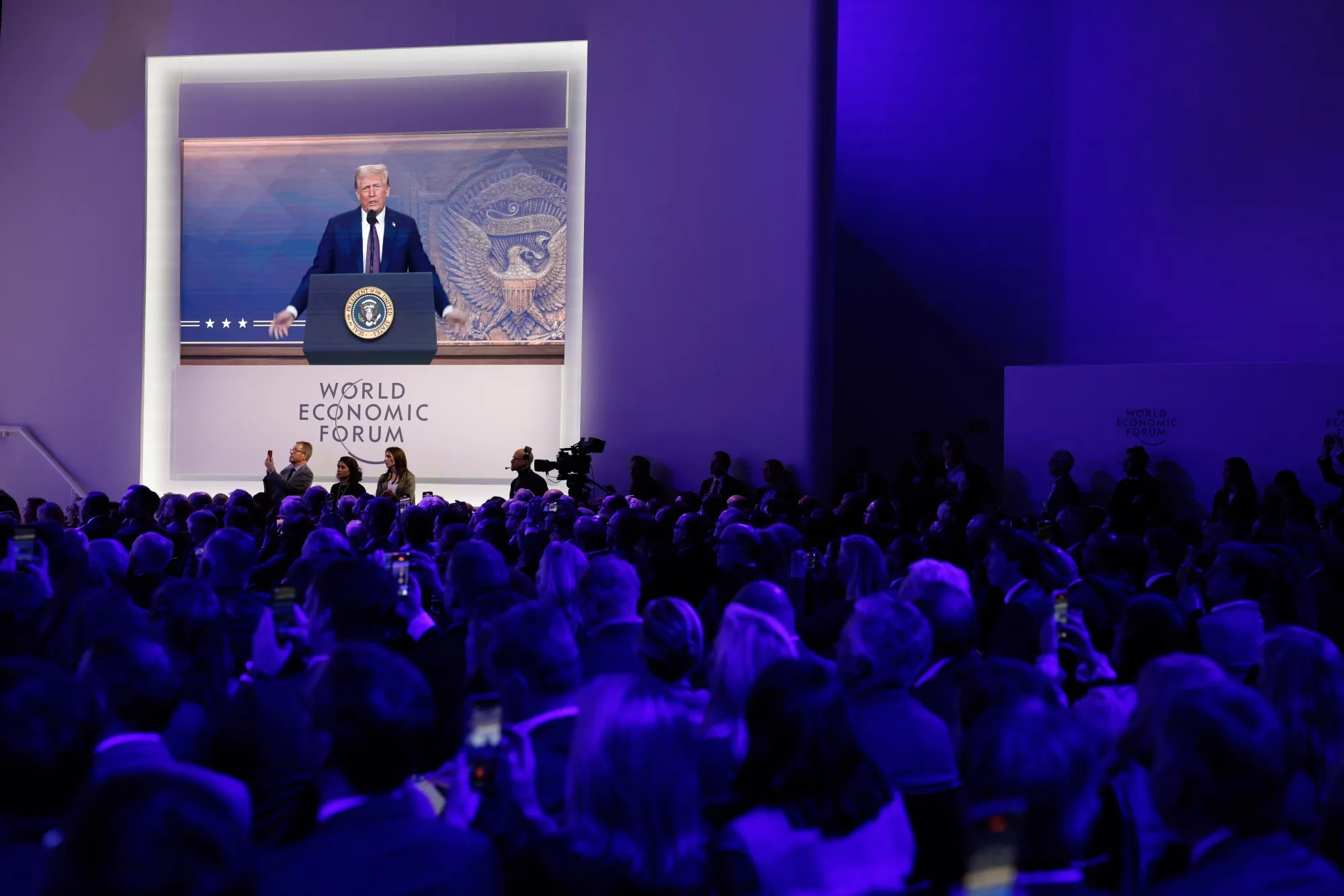 Donald Trump pronuncia un discurso virtual en el Foro Económico Mundial de Davos, Suiza, el 23 de enero.