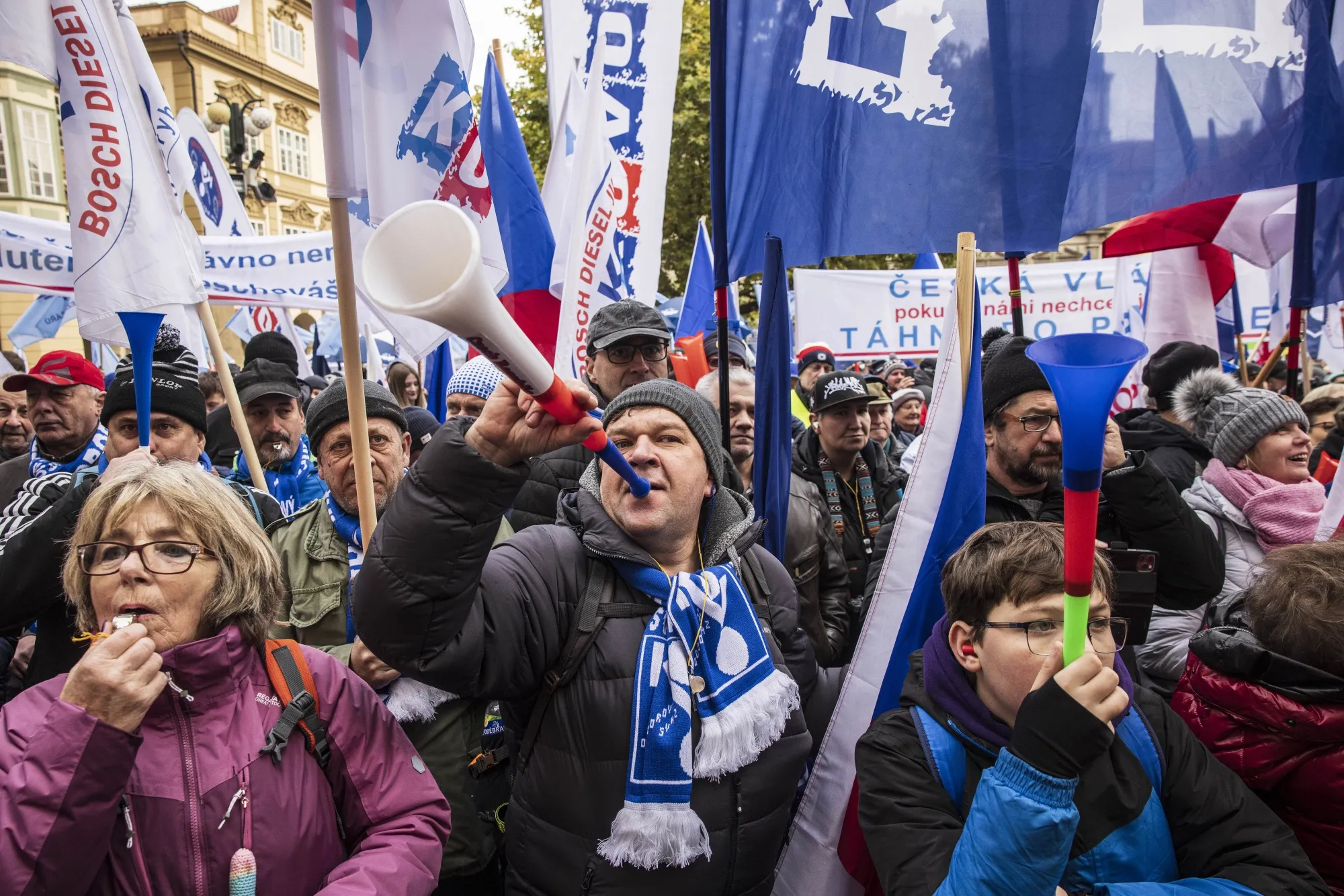 Protests against government austerity, in Prague in November.