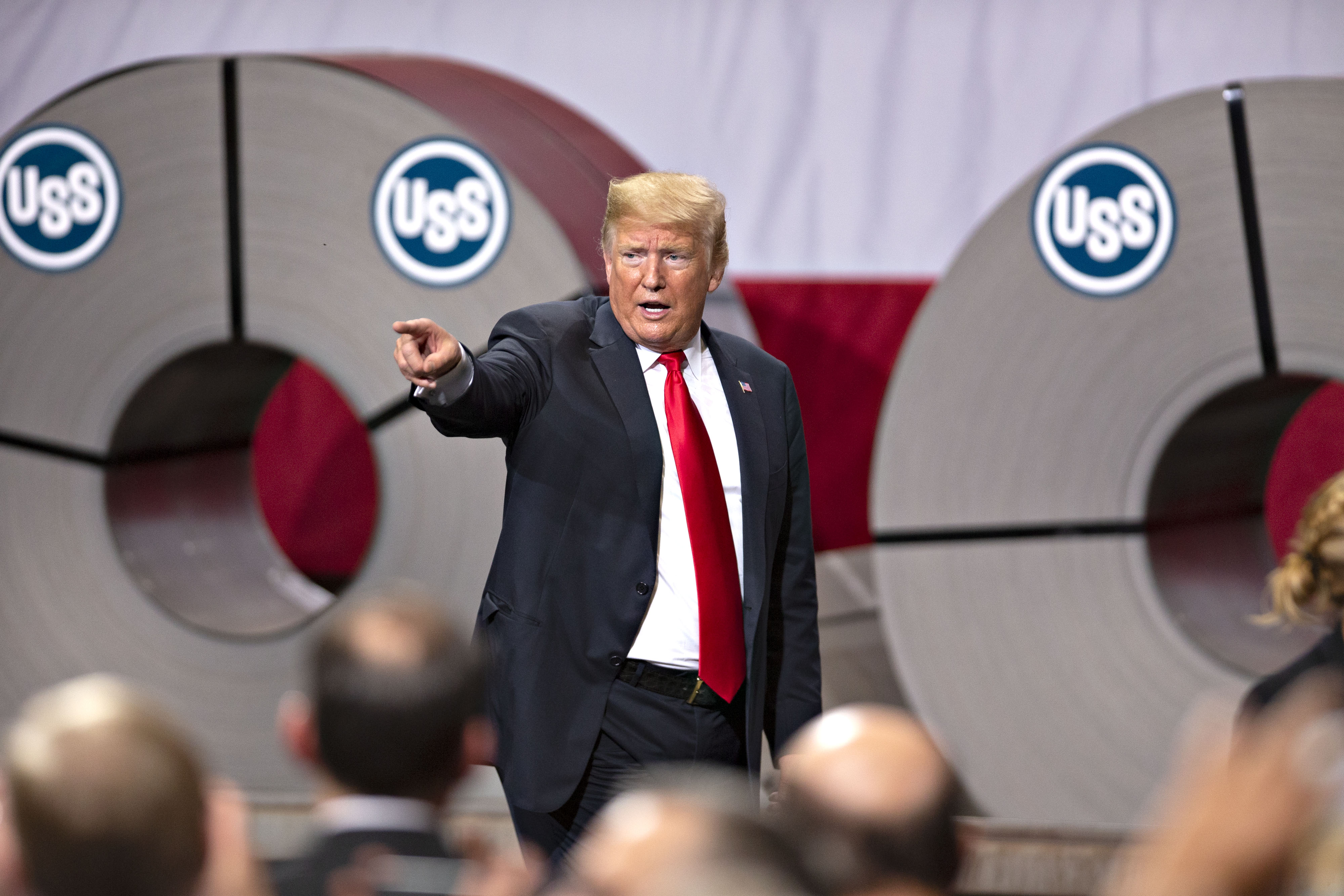Donald Trump after speaking at the U.S. Steel Corp. Granite City Works facility in Illinois,&nbsp;2018