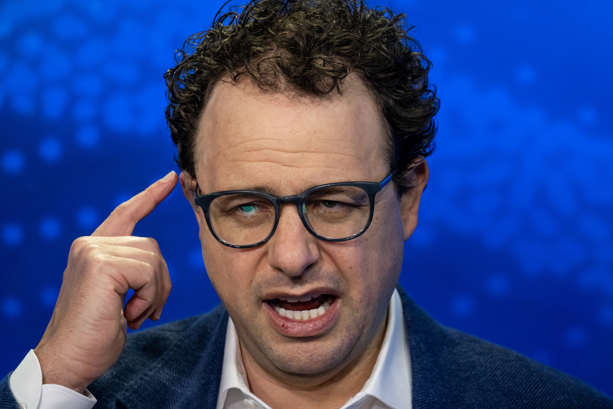 Dario Amodei, co-founder and chief executive officer of Anthropic, during a Bloomberg Television interview in San Francisco, California, US, on Tuesday, Dec. 9, 2025. Accenture and Anthropic announced a major expansion of their partnership to help enterprises move from AI pilots to full-scale deployment, forming the Accenture Anthropic Business Group with approximately 30,000 professionals to be trained. Photographer: David Paul Morris/Bloomberg