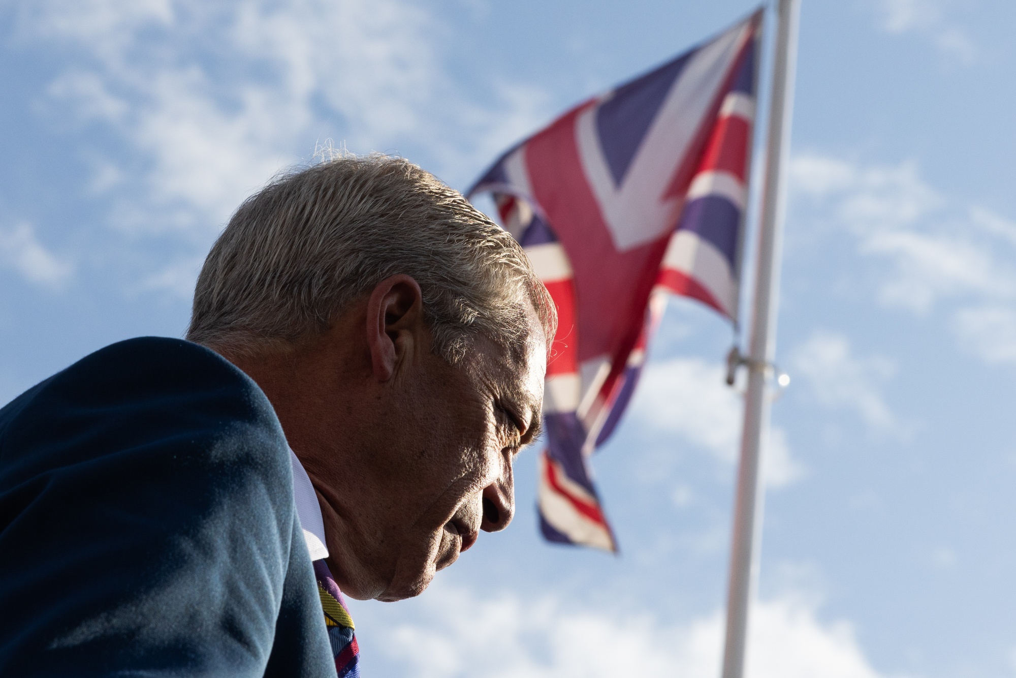 Nigel Farage, leader of Reform UK, outside Havering Town Hall following the local election in Romford, UK, on Friday, May 8, 2026. Farage's Reform UK racked up sweeping gains in the first counts in local elections, with British voters continuing to turn away from Prime Minister Keir Starmer's governing Labour Party. Photographer: Chris Ratcliffe/Bloomberg