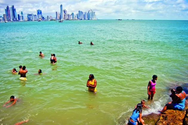 The Panama capital’s skyline from a beach in the old city