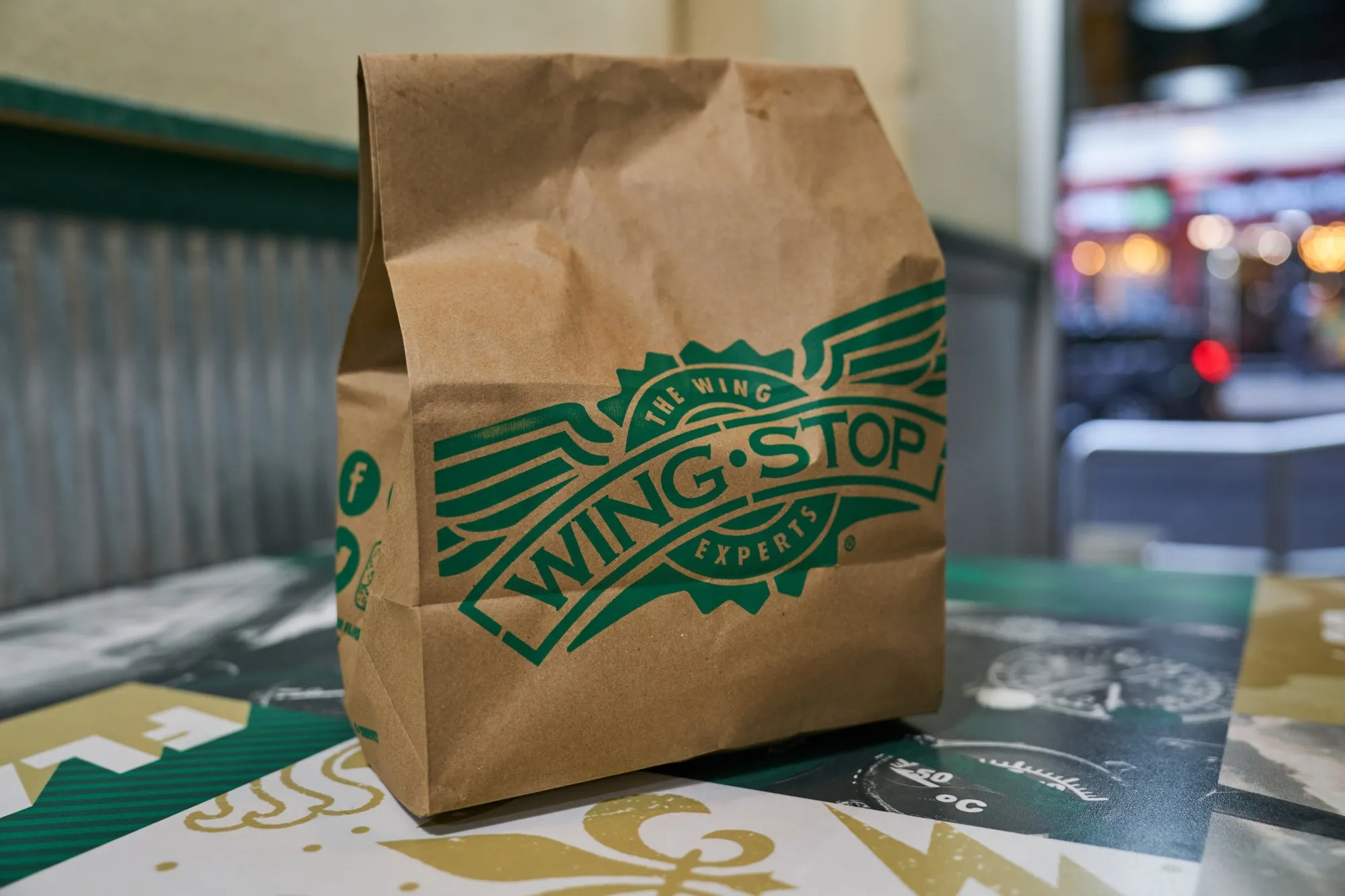 A bag at Wingstop restaurant in New York.