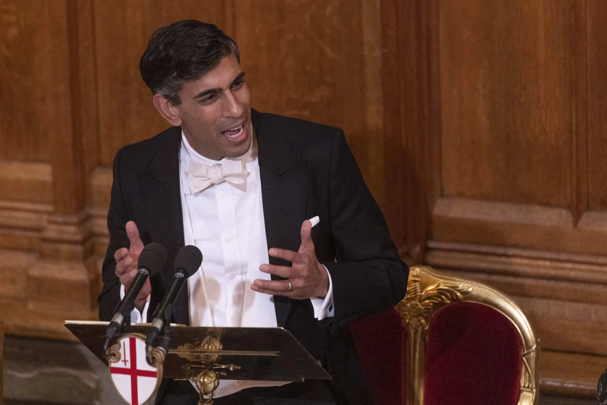 Rishi Sunak speaks during the Lord Mayor’s Banquet in the City of London on Nov. 28.