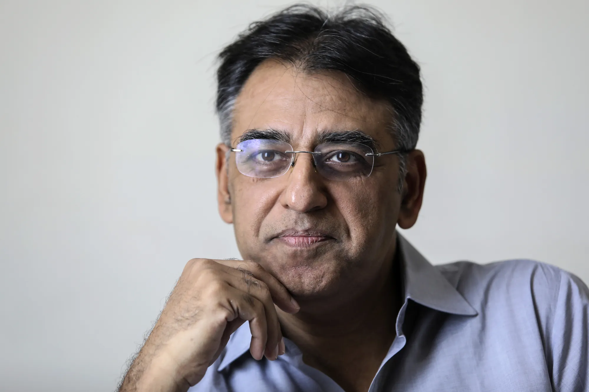 Asad Umar, Pakistan's incoming finance minister, listens during an interview in Islamabad, Pakistan, on&nbsp;Aug. 2.