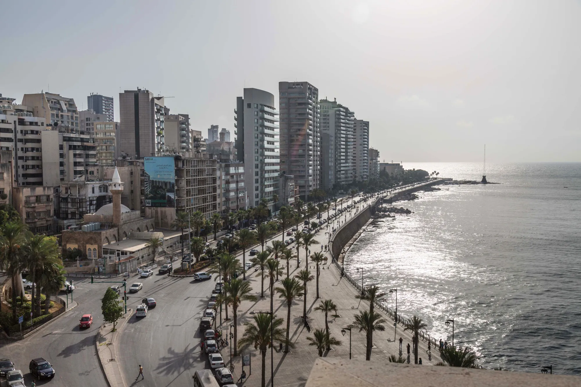 Residential and commercial buildings stand along the waterfront corniche in Beirut, Lebanon, on Tuesday, July 24, 2018.