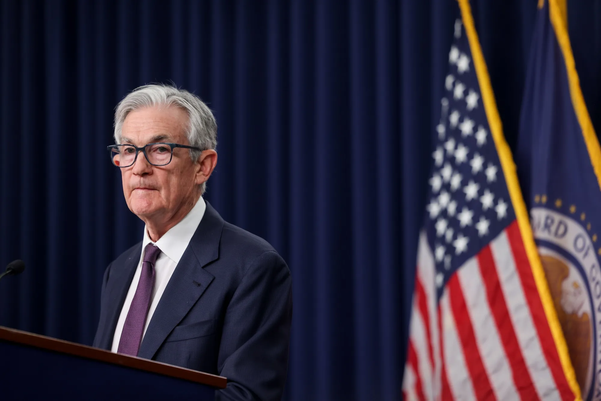 Jerome Powell during a news conference following a Federal Open Market Committee meeting in Washington, DC, on May 7.