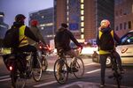 Cyclists wait at a junction on Rue de la Loi in Brussels, Belgium, in 2022.&nbsp;
