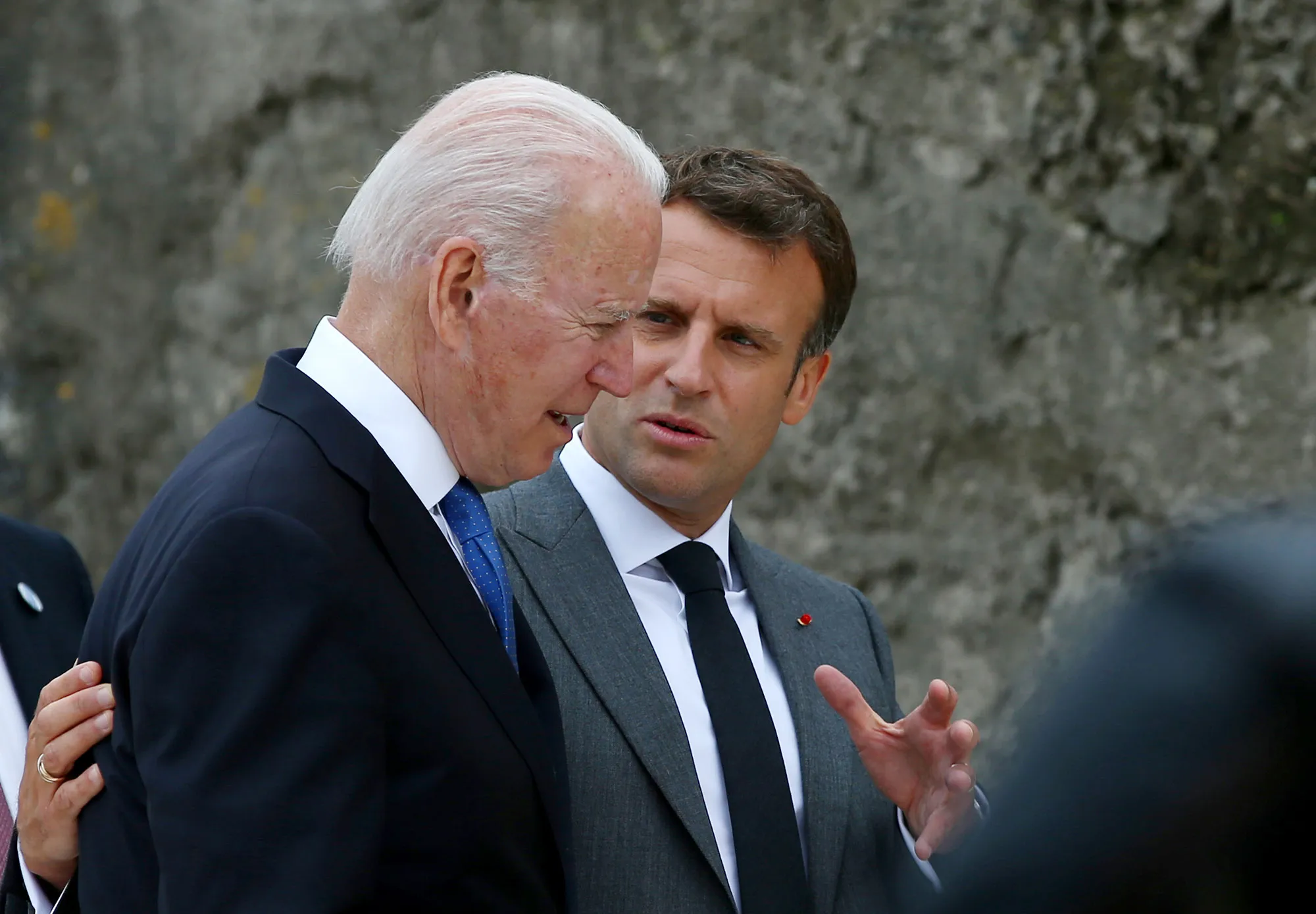 Joe Biden walks with Emmanuel Macron on the first day of the Group of Seven leaders summit in Carbis Bay, U.K.&nbsp;on&nbsp;June 11.&nbsp;