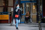 A woman sits outside her nursing home in Stockholm on May 4.