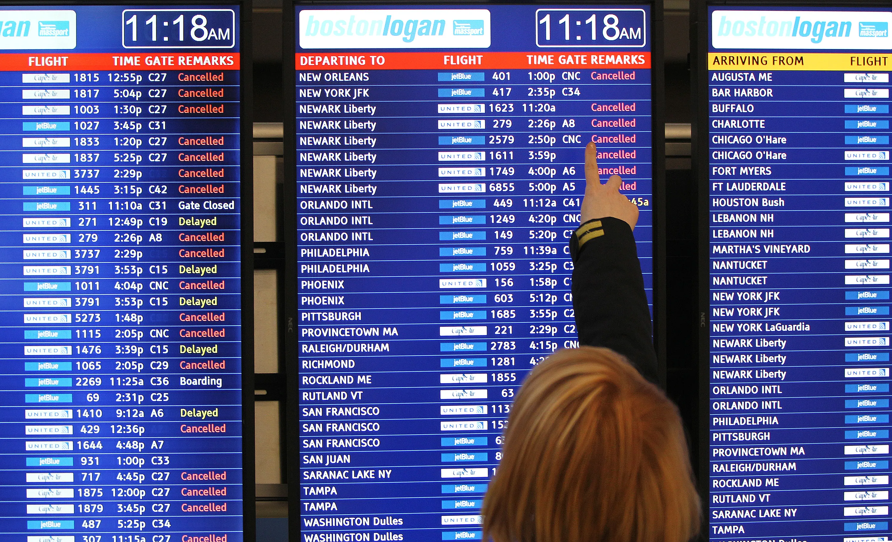 Flights at Boston Logan International Airport were impacted by a snow storm, on February 5, 2014.
