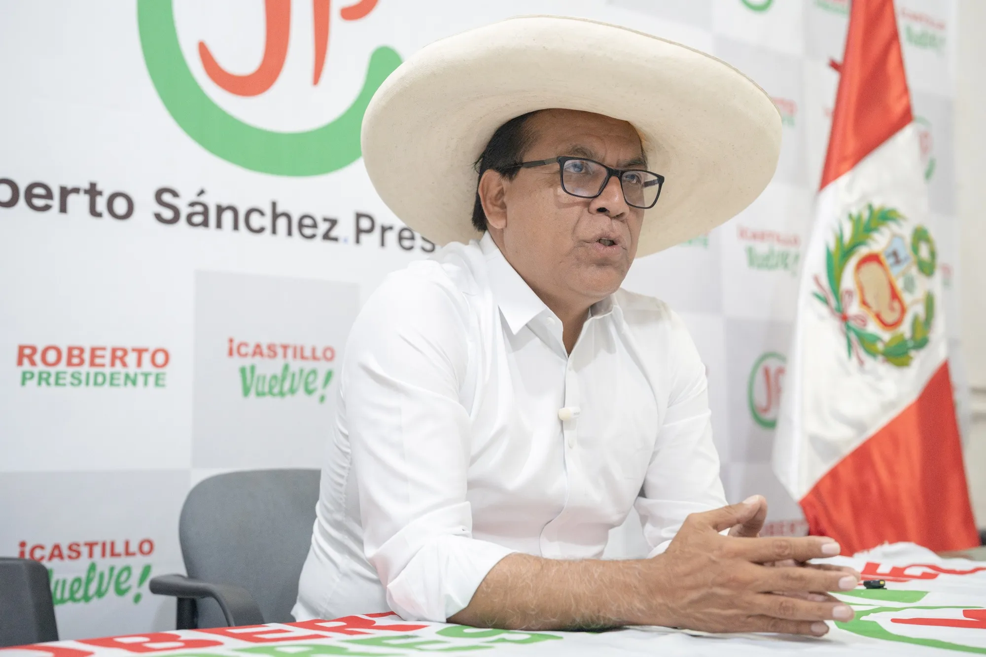 Roberto Sánchez during an interview at his party headquarters in Lima on April 21.