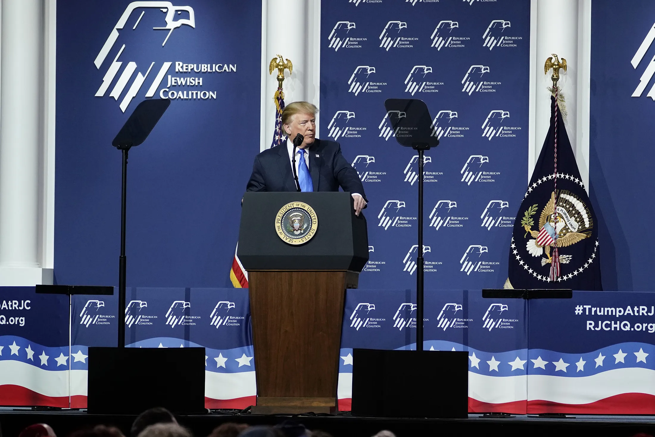 President Trump at the Republican Jewish Coalition’s National Leadership Meeting.