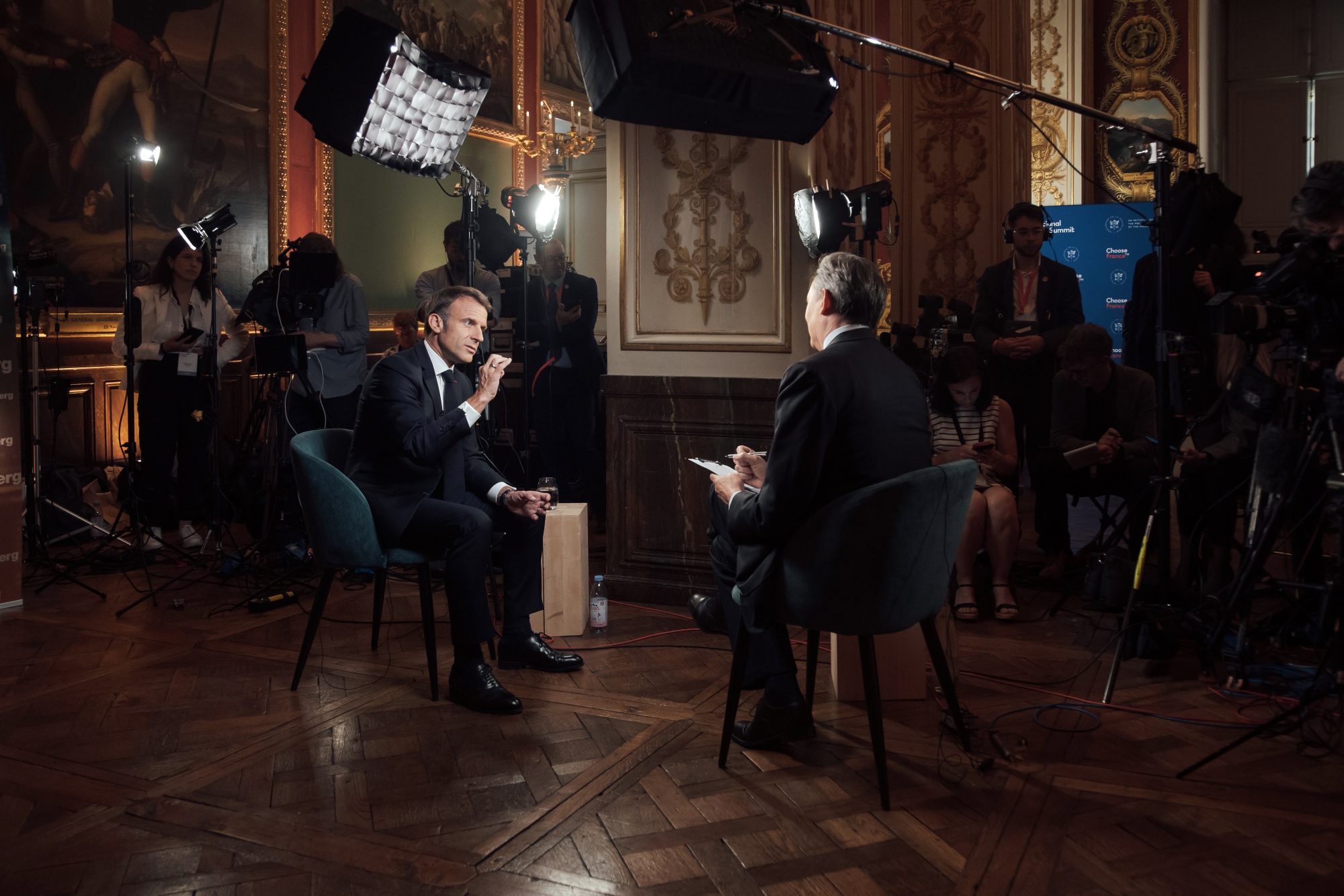 Emmanuel Macron&nbsp;during an interview in Versailles, France, on May 13.