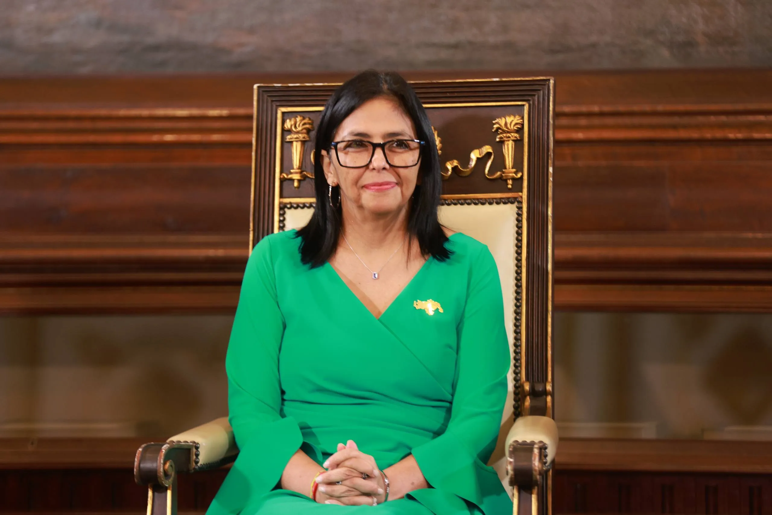 Delcy Rodríguez is sworn in as acting president of Venezuela in Caracas on Jan. 5.