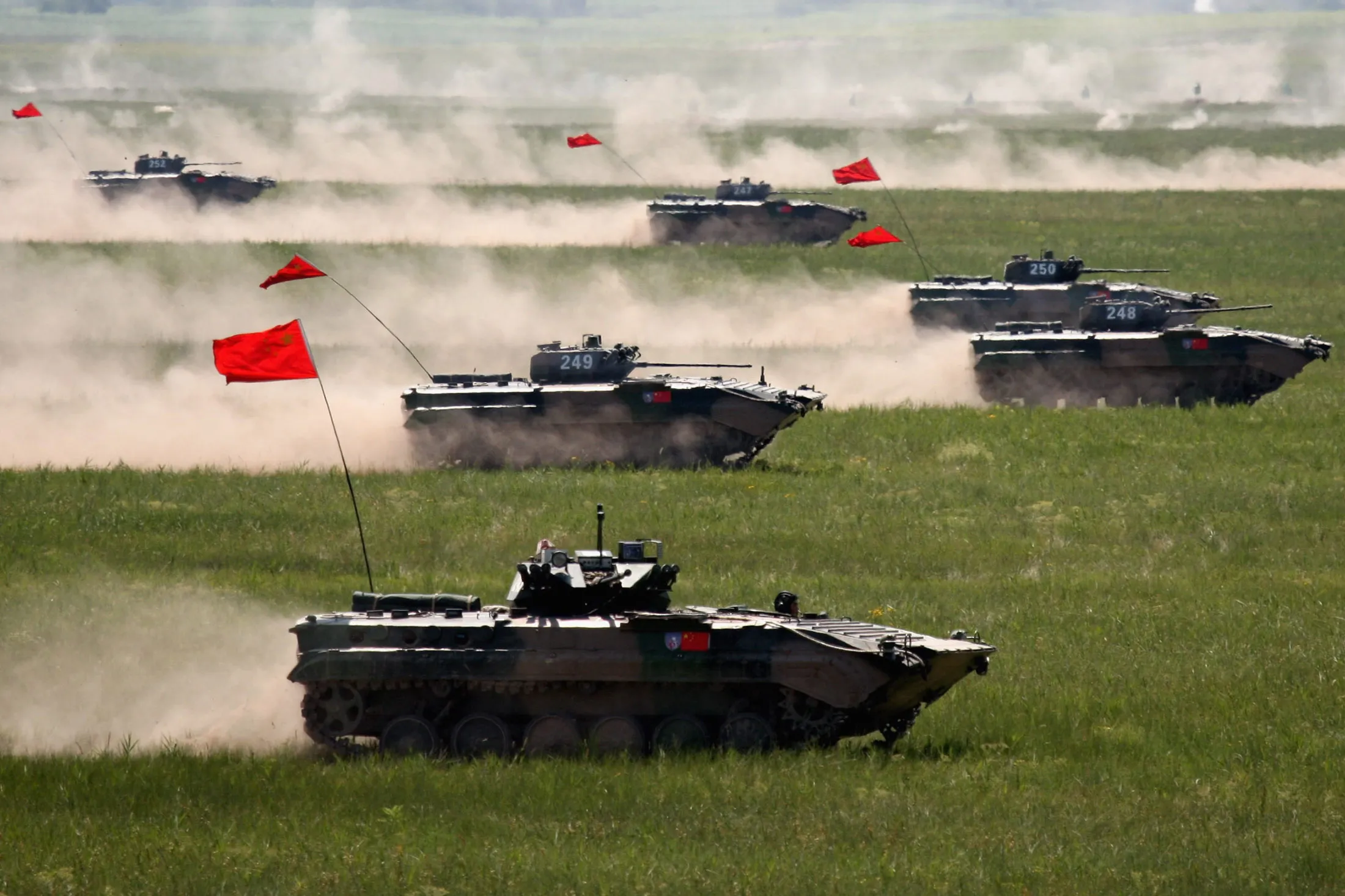 Chinese armored vehicles attend the Sino-Russian 'Peace Mission 2009' joint military exercise on July 26, 2009.
