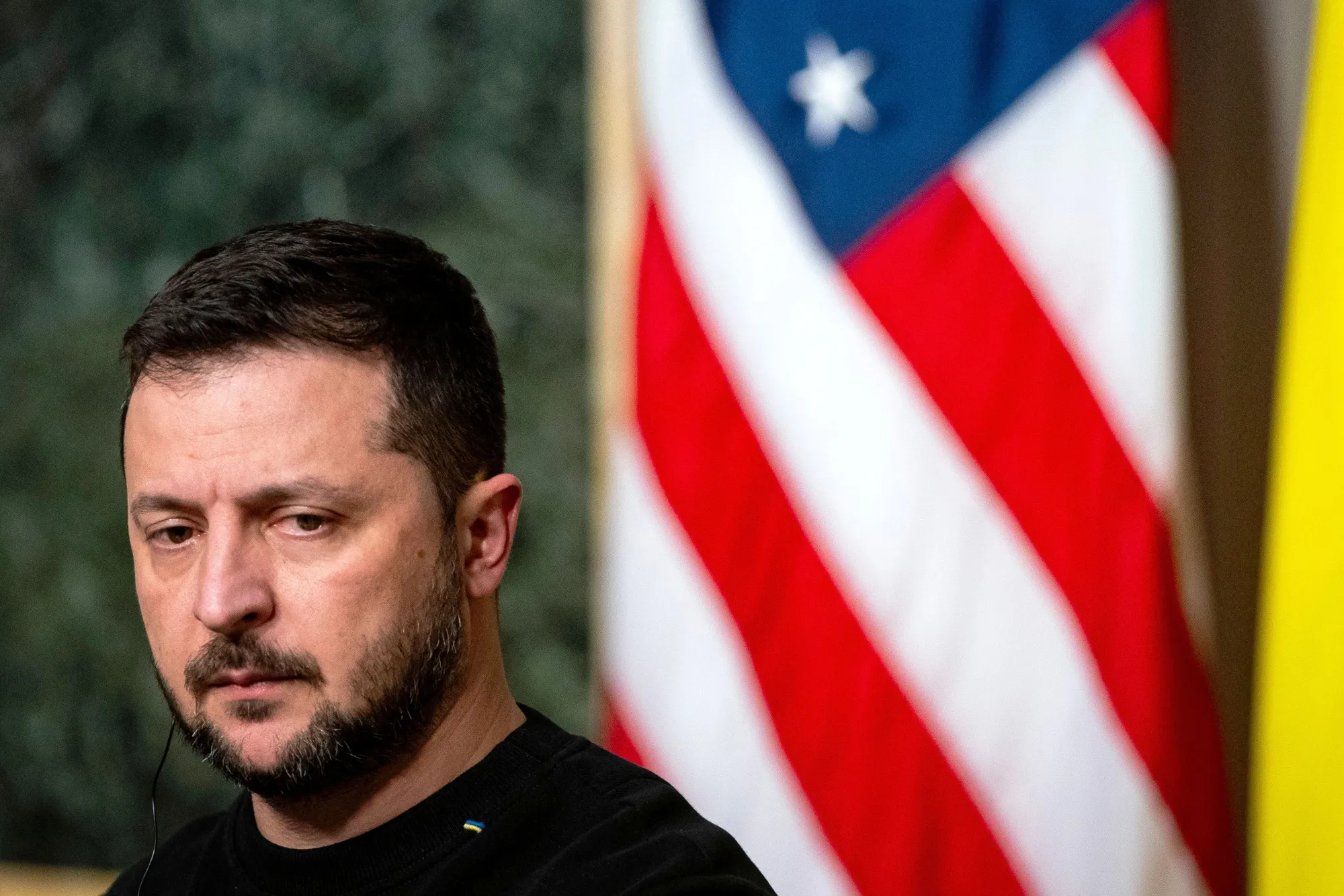 Ukrainian President Volodymyr Zelenskiy at a news conference in Washington on Dec. 12, 2023.&nbsp;&nbsp;