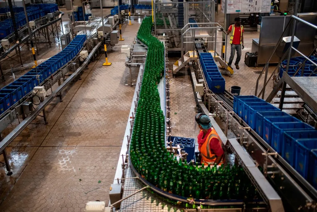Employees on the production line, at a&nbsp;beer factory, in Ogun State, outside Lagos.&nbsp;