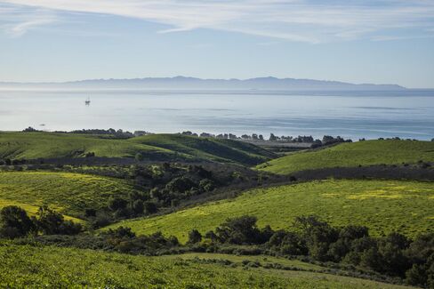 Views over the Pacific from South Naples ranch, with the Channel Islands National Park in the distance.